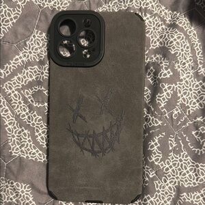 iPhone 13 ProMax Gray Phone Case with Smiley Design